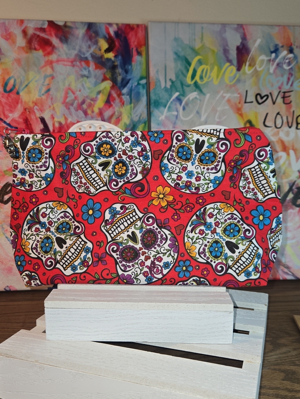 Day of the Dead Sugar Skull Zip Pouch - Red